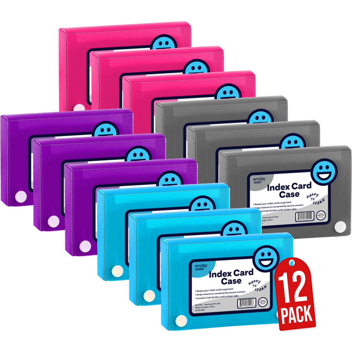 3" X 5" Index Card Case Holds 100 Cards Includes Business Card/Index Holder and 5 Tab Dividers Comes in Assorted Color – (Pack of 4) By (Emraw)