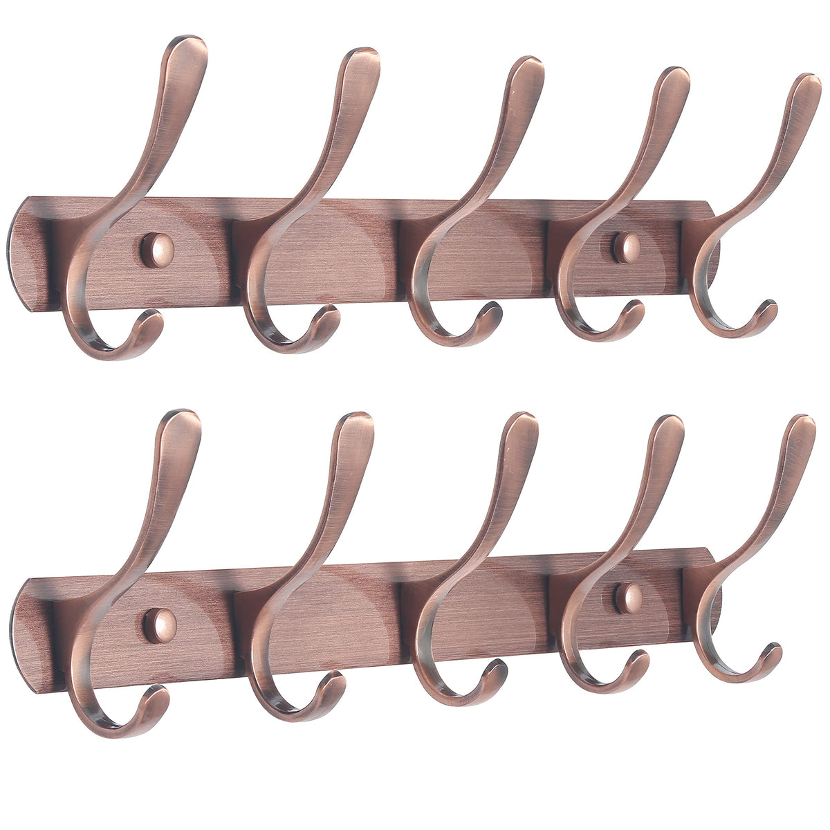 SKOLOO Coat Rack Wall Mount - Modern, Metal Wall Coat Rack with 5 Hooks, Pack of 2, Sturdy Wall Mounted Coat Hooks for Hanging Coat, Jacket, Clothes, Hat, Matte Black