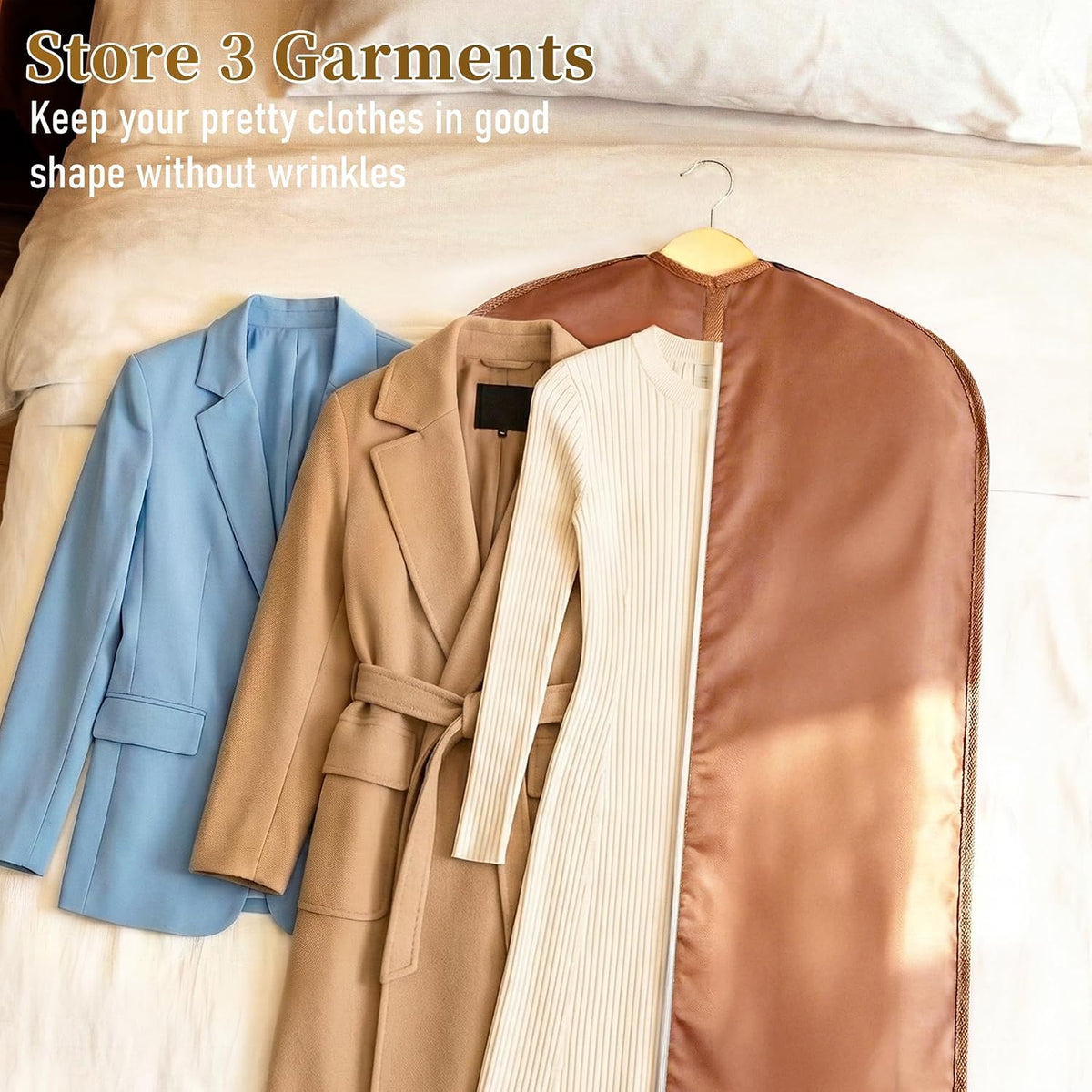 MISSLO Carry on Garment Bags for Travel for Women 56" Foldable Dress Bag with Large Pockets Bag Suit Luggage Garment Bag with Shoulder Strap for Business, Wedding, Hanging Clothes, Beige