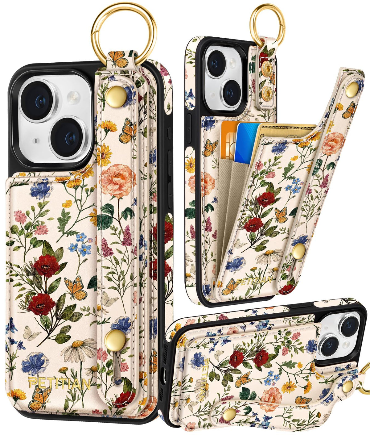 Petitian for iPhone 18 Pro/17 Pro Wallet Case for Women, Vintage Flower