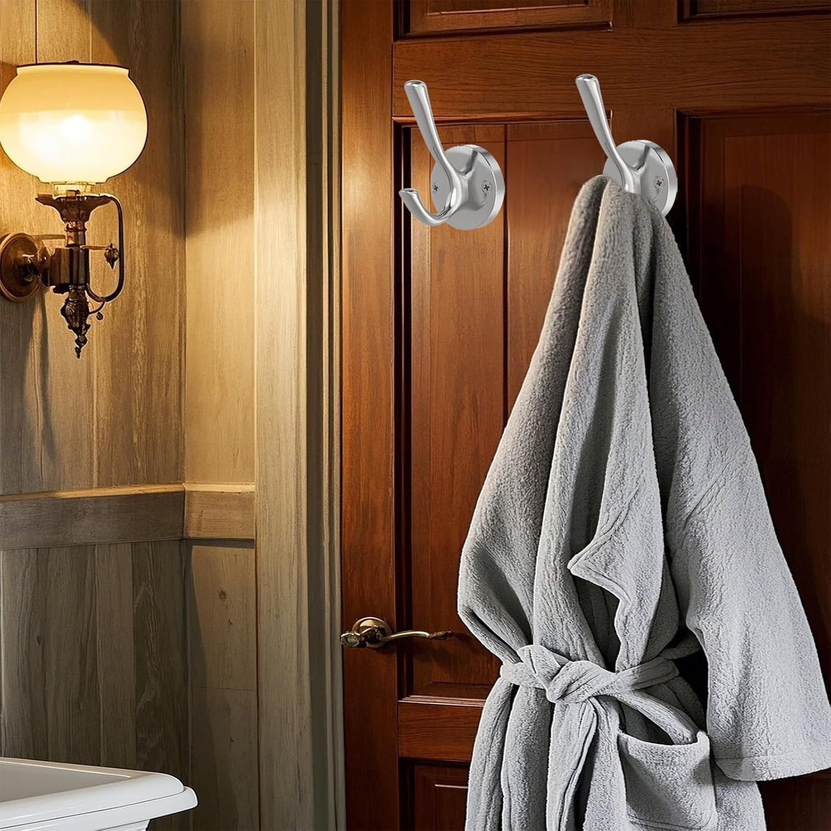 TOFIIGREM Brushed Nickel Robe Hooks Towel Hooks, 3 Pack Coat Hook Heavy Duty Mudroom Hook Double Bathrobe Hook Wall Mounted, Hat Hooks for Entryway Bathroom Kitchen Closet
