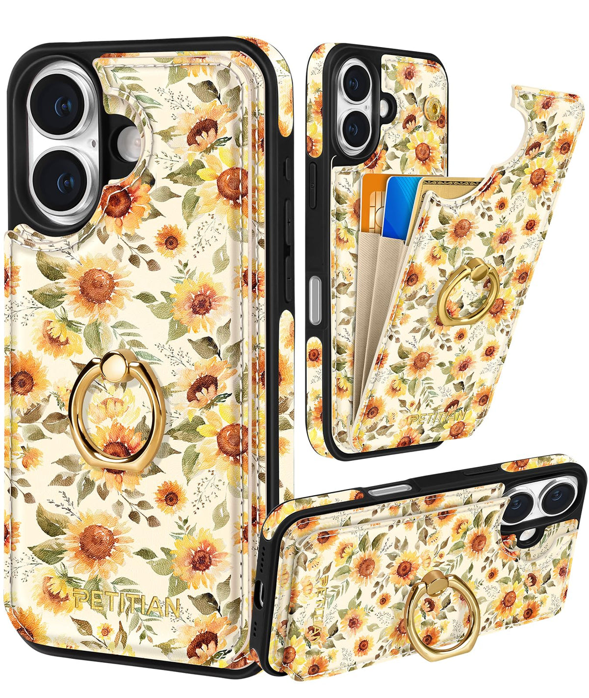 Petitian for iPhone 18 Pro/17 Pro Wallet Case for Women, Vintage Flower