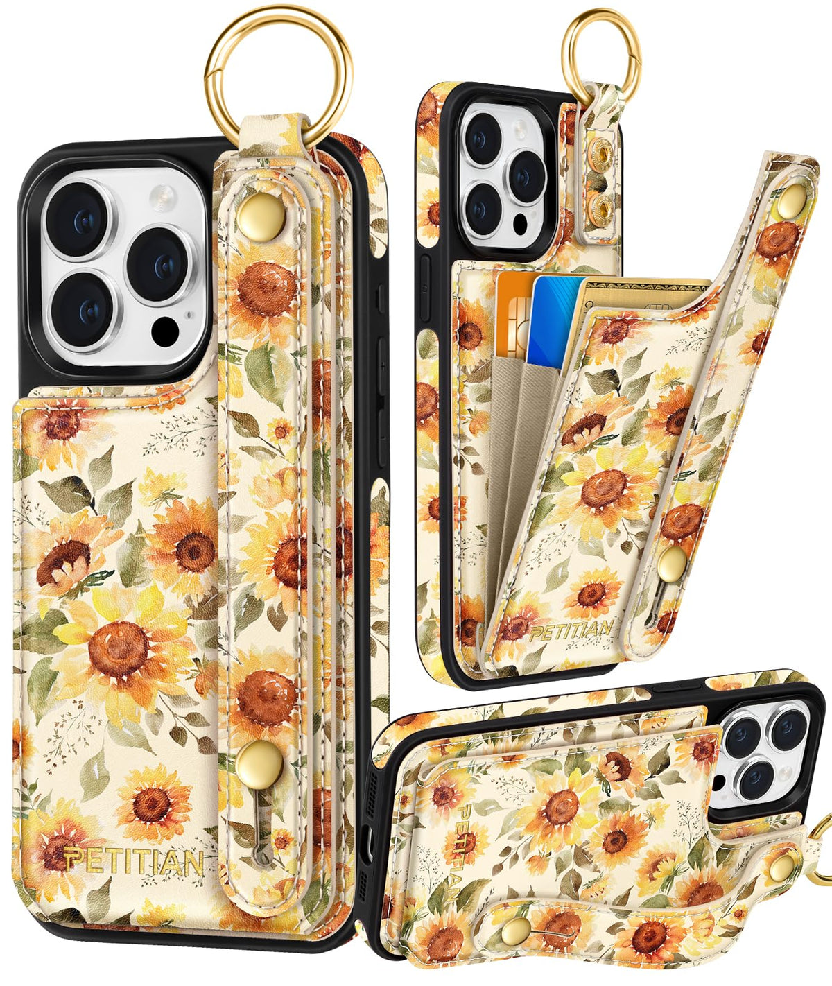 Petitian for iPhone 18 Pro/17 Pro Wallet Case for Women, Vintage Flower