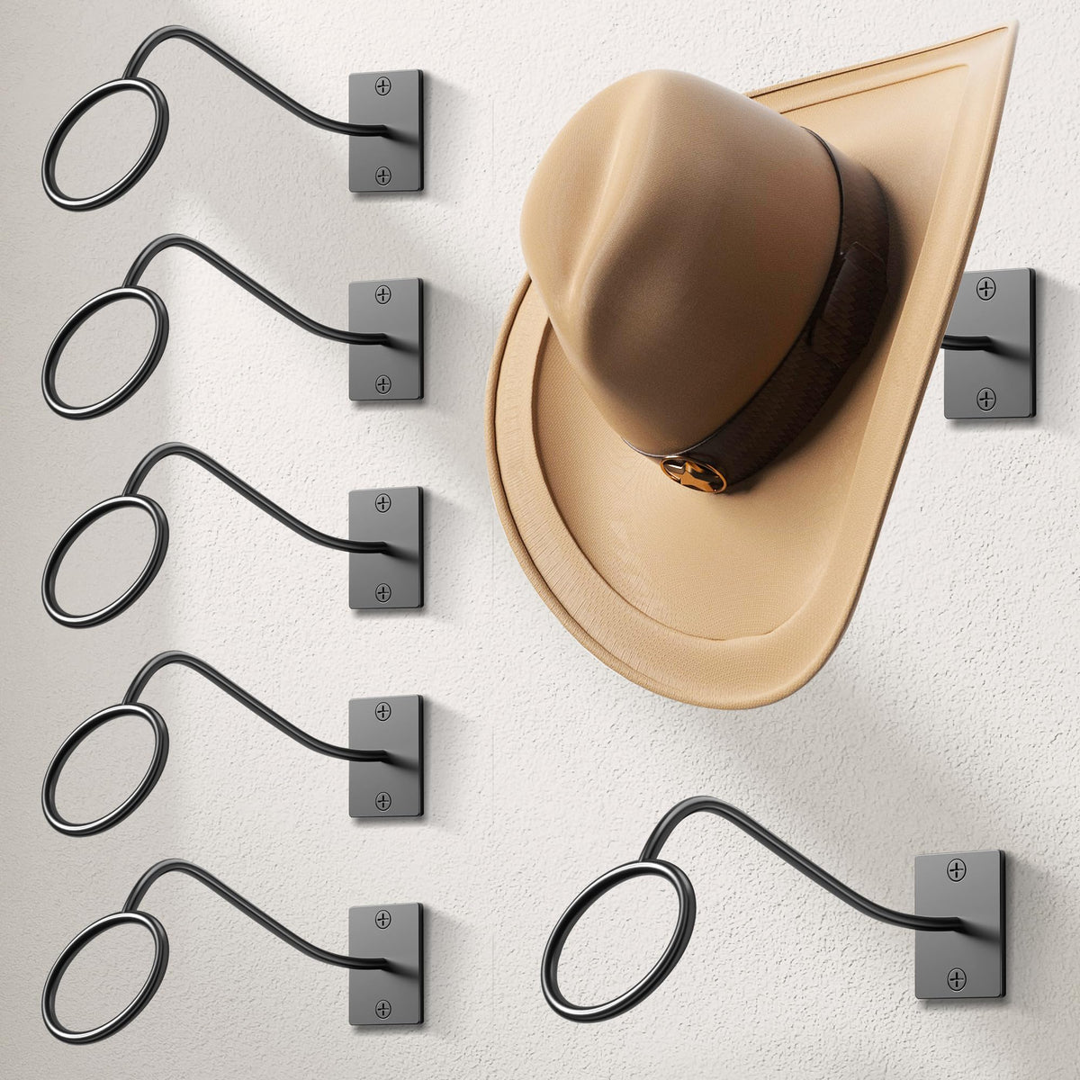 Cinati Cowboy Hat Rack for Wall, 4 Pack Cowboy Hat Holder Wall Mount, Western Rustic Metal Cowboy Hat Hanger, Hat Hooks for Cowboy Hat, Fedora, Sun Hats,Wide Brim Hat Organizer