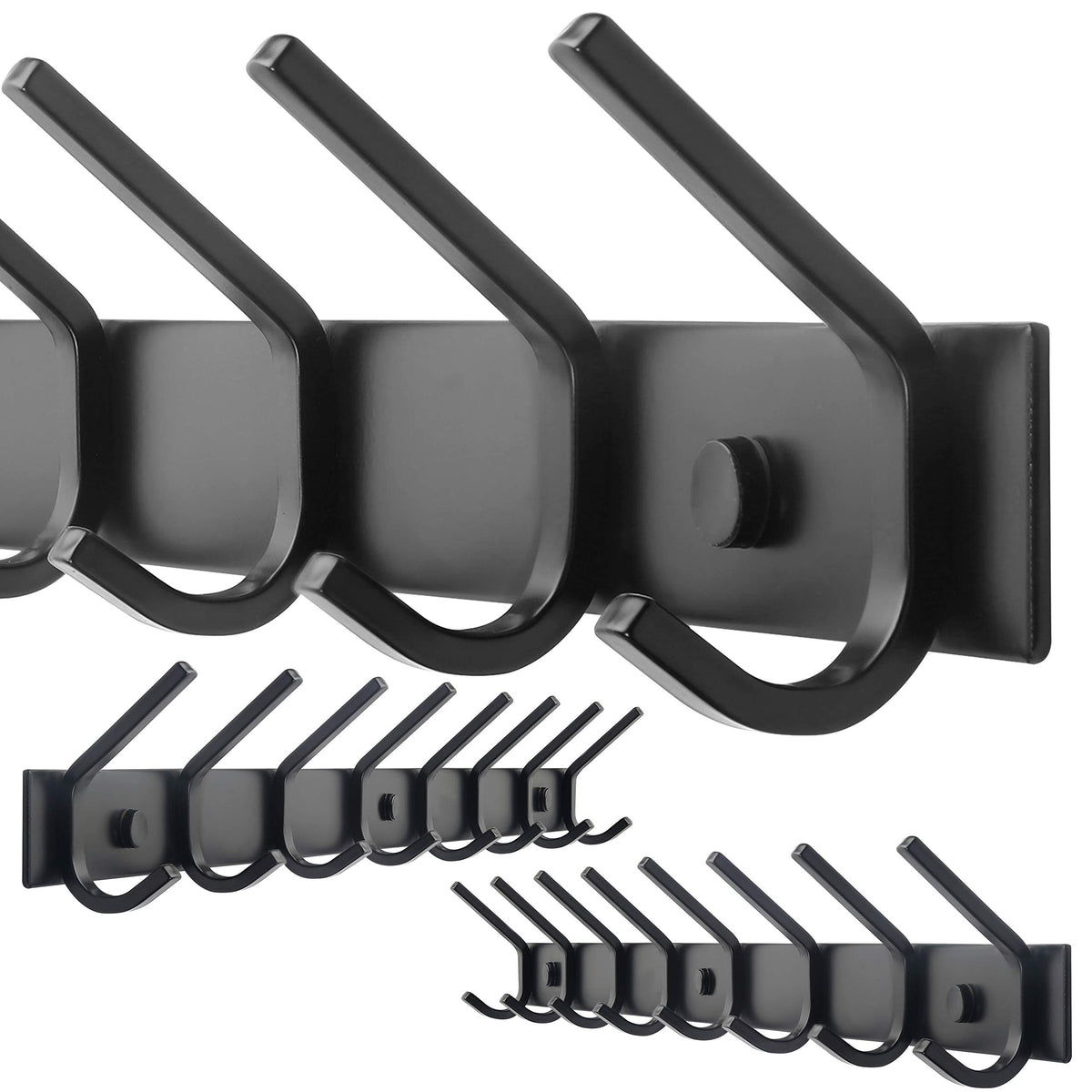 WEBI Coat Rack Wall Mounted,5 Coat Hooks for Hanging Coats,Heavy Duty Metal Double Hook Rack Hook Rail Coat Hanger Wall Mount for Clothes Entryway Jacket,Black,2 Packs