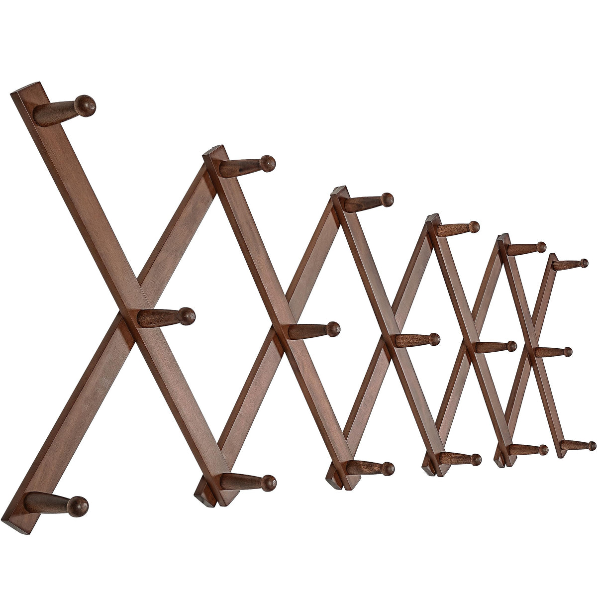 SKOLOO Hat Rack for Wall with 14 Hooks, Solid Wooden, Modern, Expandable Coat Rack Wall Mount for Coats, Hats, Bags, Baseball Caps, Walnut Color