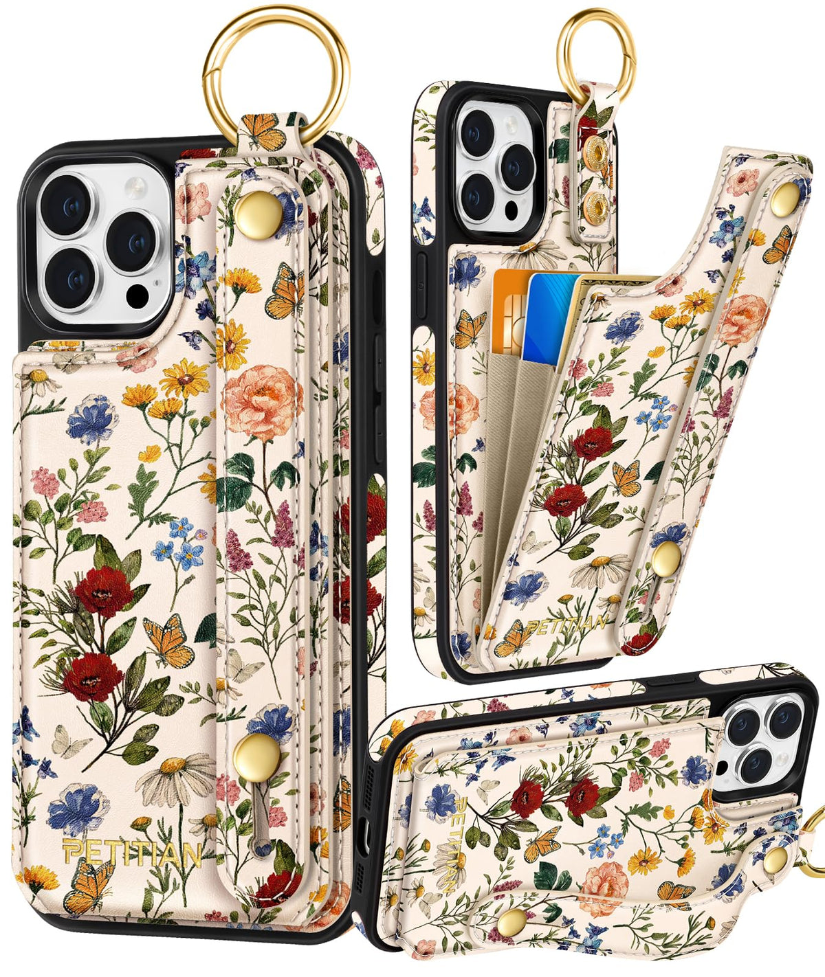 Petitian for iPhone 18 Pro/17 Pro Wallet Case for Women, Vintage Flower