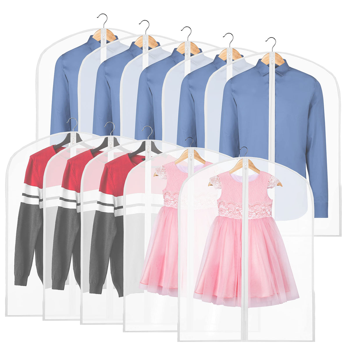 Simple Houseware 50-Inch Translucent Garment Bags with Zipper, 6 Pack
