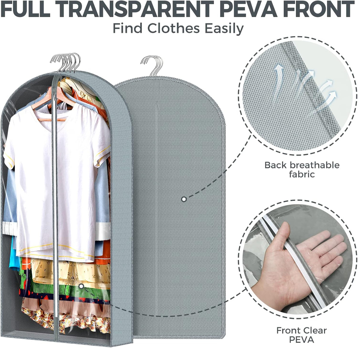 6 pcs 40" Garment Bags for Hanging Clothes, Clear Suit Bags for Closet Storage Clothing Storage, Garment Bags for Travel Covers with 4" Gussets for Coats, Jackets, Shirts and Sweater