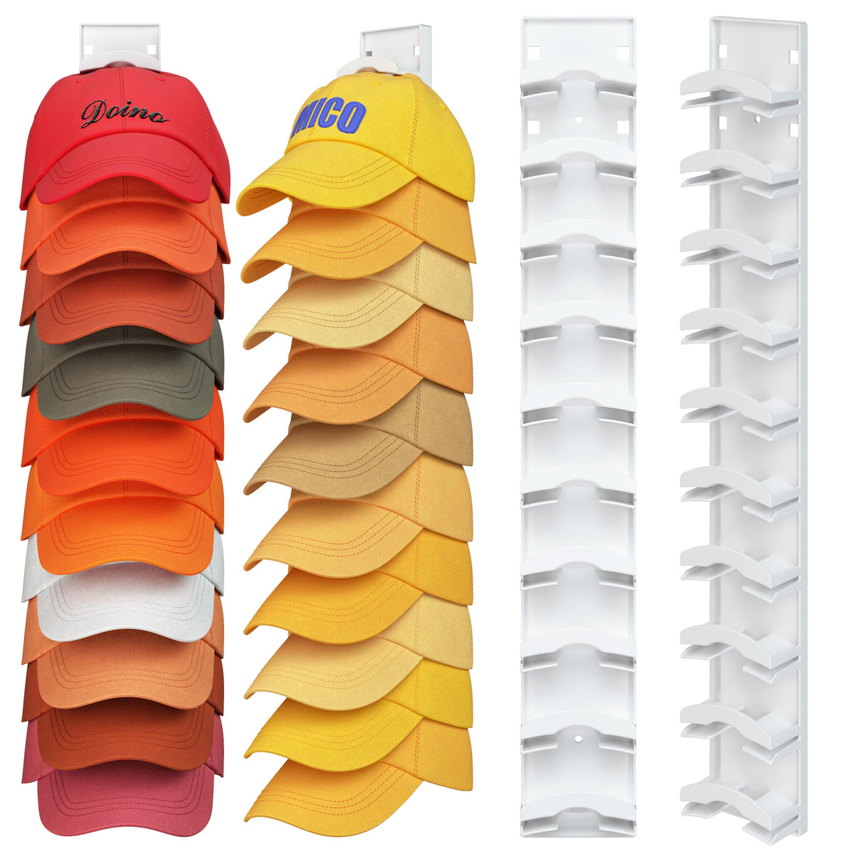 Hat Organizer Hold up to 20 Hats, 2 Pack Hat Rack for Wall with Strong Adhesive, Hat Organizer for Baseball Caps Display for Door Closet, Hat Hanger Holder Multilayer Two Mounting Option(Black)