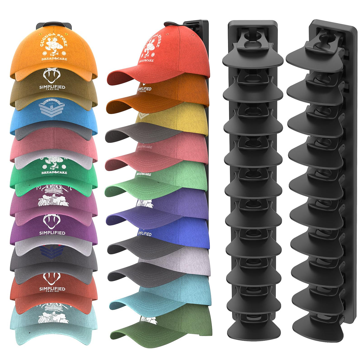 Hat Organizer for Baseball Caps Hold Up to 40 Hats, 2 Pack Hat Rack for Wall, Strong Adhesive Hat Storage Display Holder for Closet Door and Wall (Black)