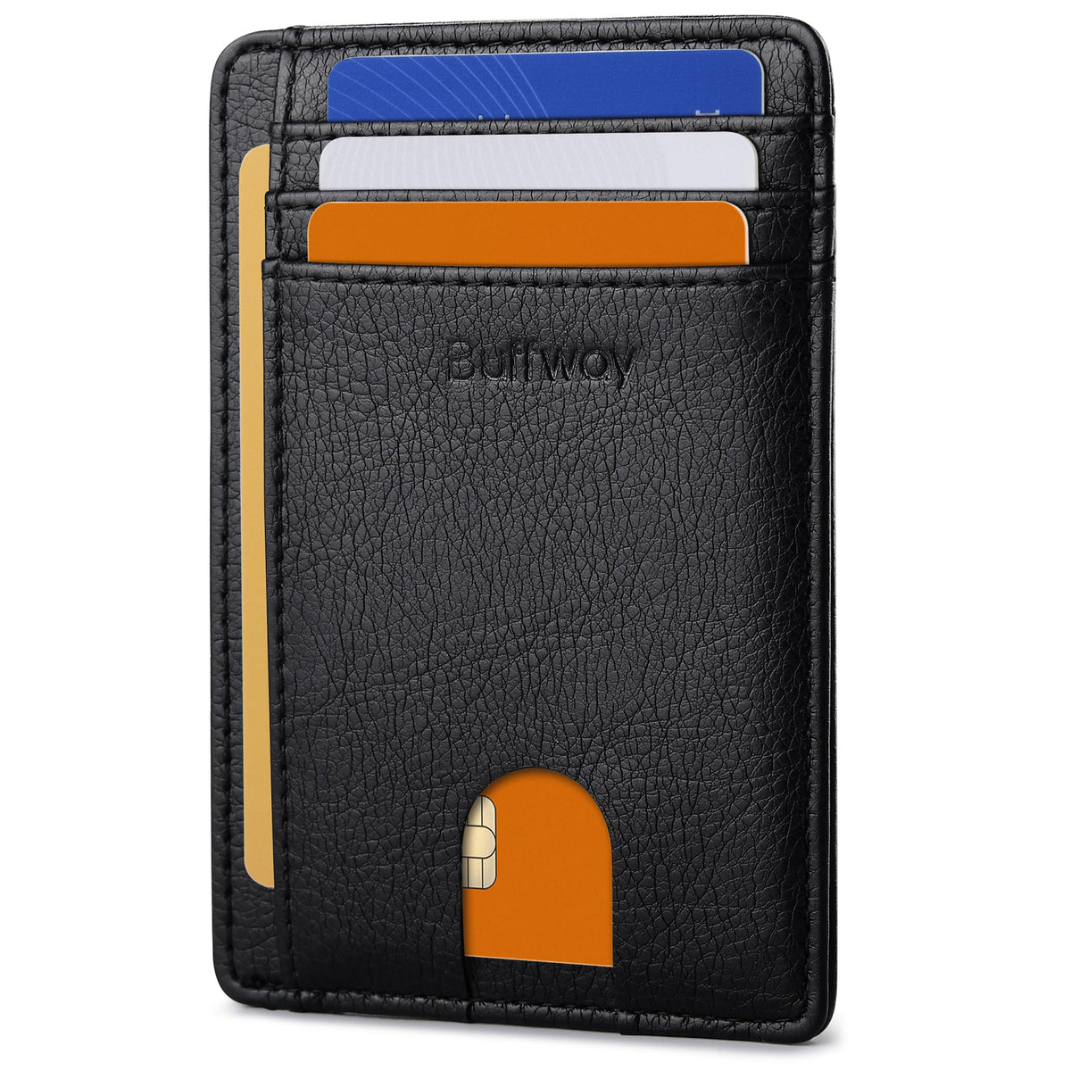 Buffway Slim Minimalist Front Pocket RFID Blocking Leather Wallets for Men and Women - Alaska Cherry