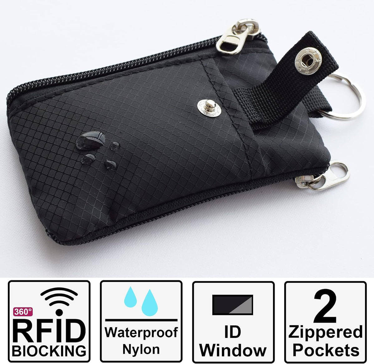 CHENSPRX Minimalist RFID Blocking Small Wallet with ID Window,WaterResistant Zip Id Case Wallet with Lanyard Keychain for Cards,Cash,Travel,Women,Men