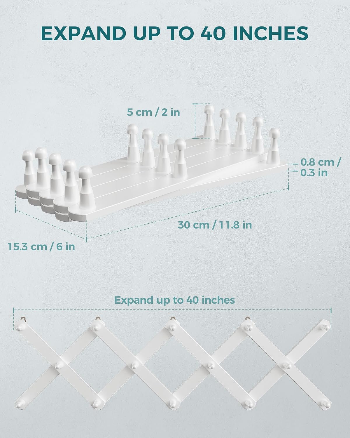OROPY Accordion Wall Hanger with 14 Pegs, Expandable Wooden Coat & Hat Rack