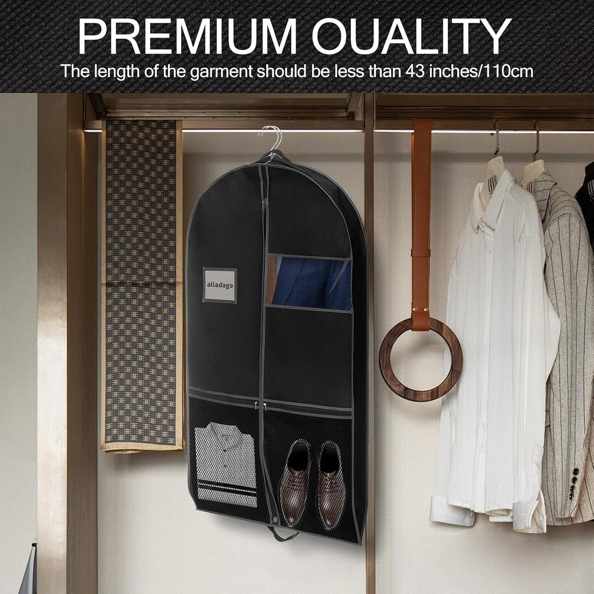 43" Garment Bag Suit Bag Garment Bags for Travel Duffle Bags for Hanging Clothes Storage Bag Carry on Garment Bag,Ideal for Wardrobes, Blazers, Dresses, Coats