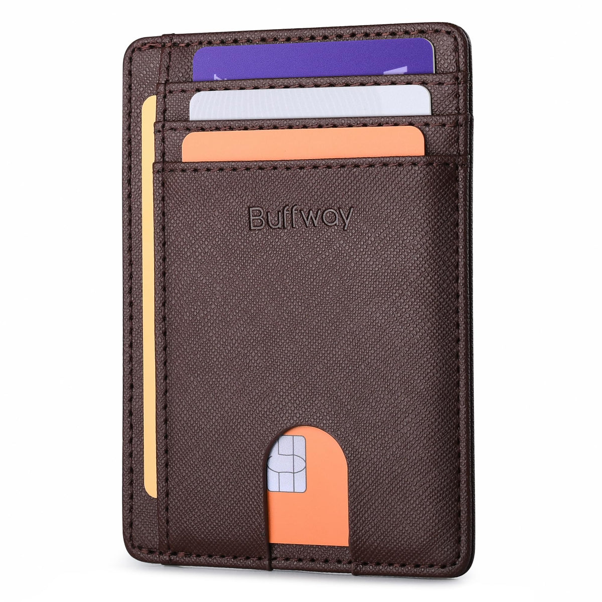 Buffway Slim Minimalist Front Pocket RFID Blocking Leather Wallets for Men and Women - Alaska Cherry
