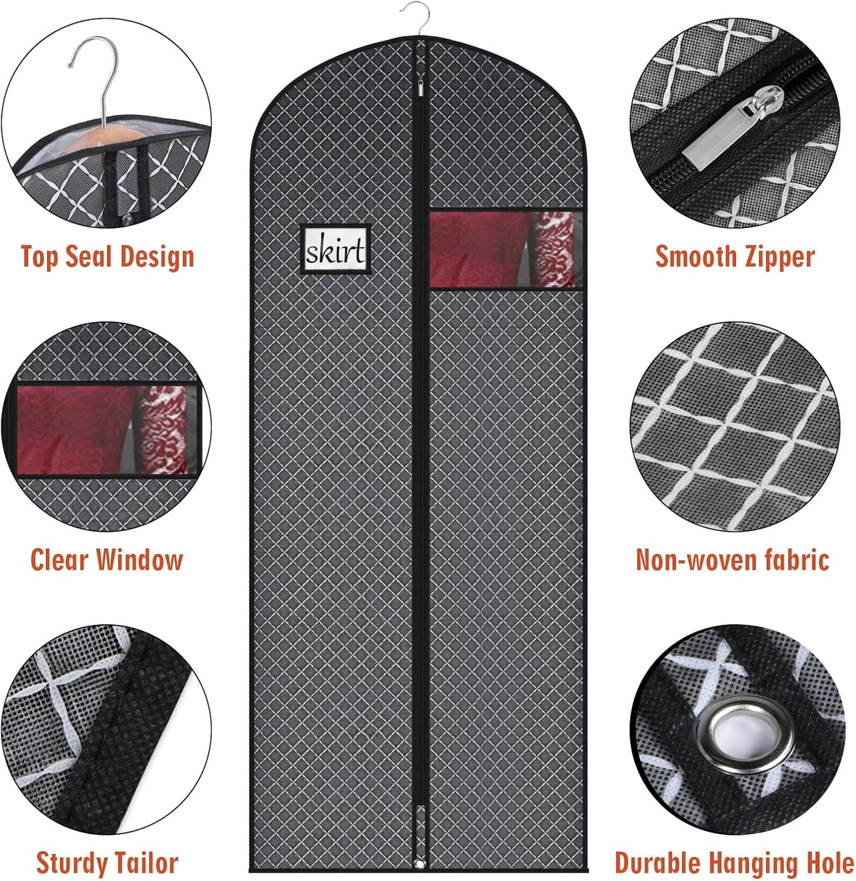 Univivi 60 Inch Lightweight Garment Bag for Hanging Clothes, 10 Pack, Black