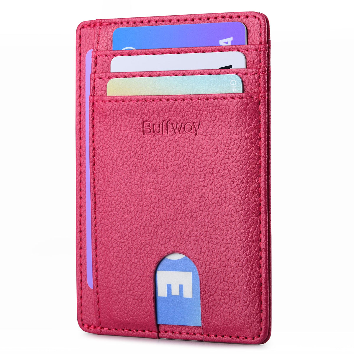 Buffway Slim Minimalist Front Pocket RFID Blocking Leather Wallets for Men and Women - Alaska Cherry