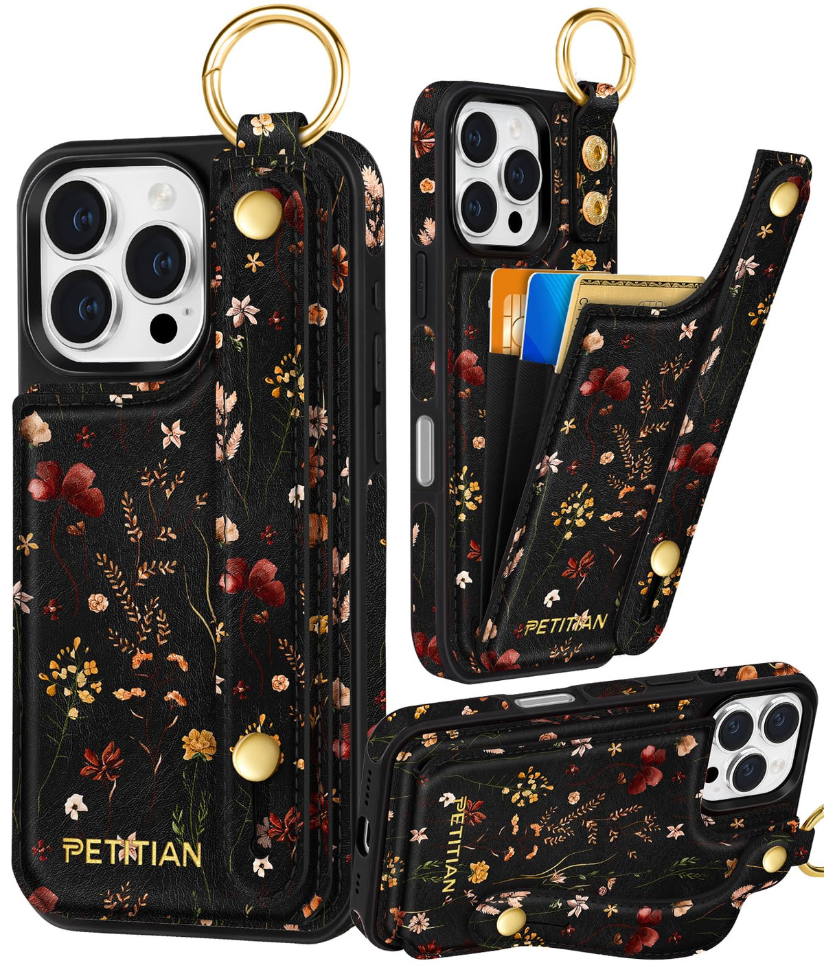 Petitian for iPhone 18 Pro/17 Pro Wallet Case for Women, Vintage Flower