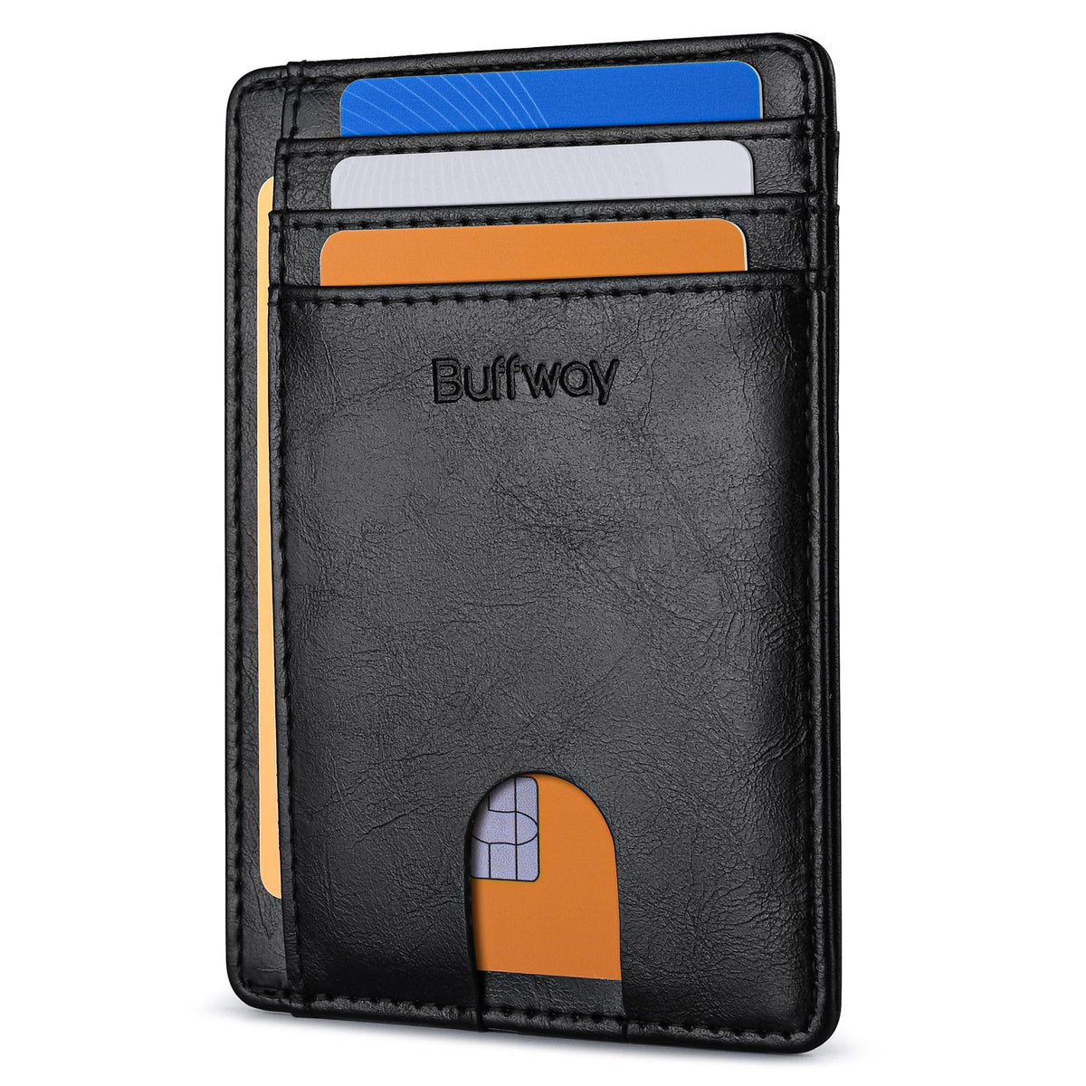 Buffway Slim Minimalist Front Pocket RFID Blocking Leather Wallets for Men and Women - Alaska Cherry