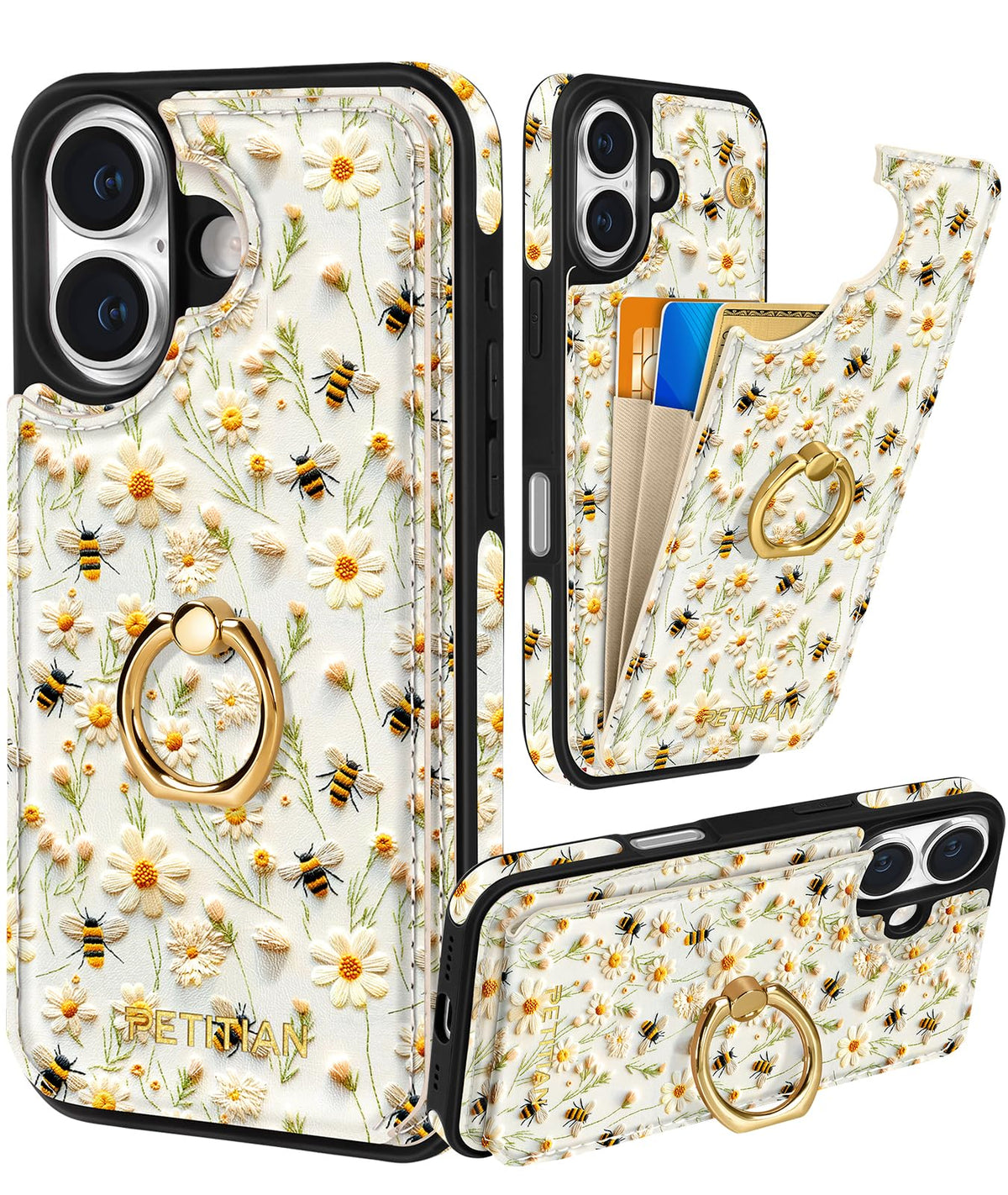 Petitian for iPhone 18 Pro/17 Pro Wallet Case for Women, Vintage Flower