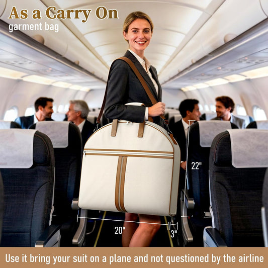 MISSLO Carry on Garment Bags for Travel for Women 56" Foldable Dress Bag with Large Pockets Bag Suit Luggage Garment Bag with Shoulder Strap for Business, Wedding, Hanging Clothes, Beige