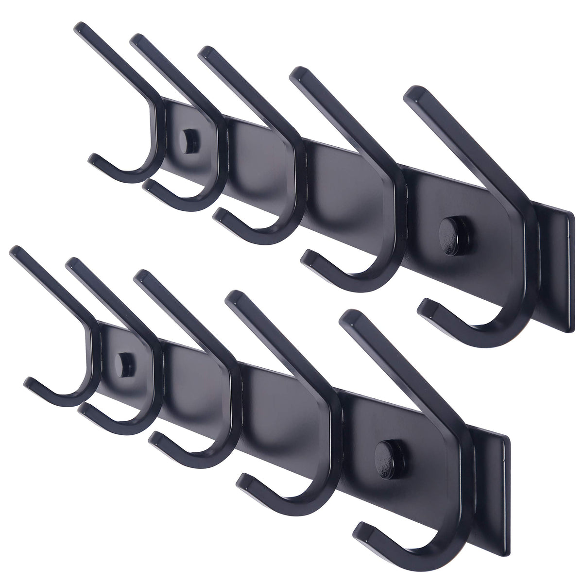 WEBI Coat Rack Wall Mounted,5 Coat Hooks for Hanging Coats,Heavy Duty Metal Double Hook Rack Hook Rail Coat Hanger Wall Mount for Clothes Entryway Jacket,Black,2 Packs