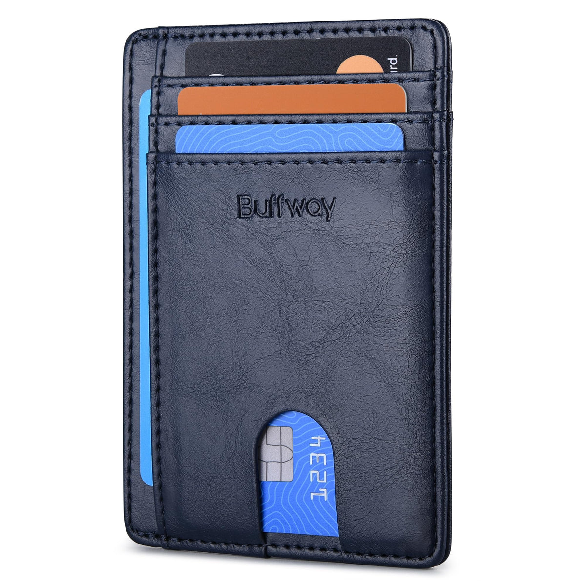 Buffway Slim Minimalist Front Pocket RFID Blocking Leather Wallets for Men and Women - Alaska Cherry