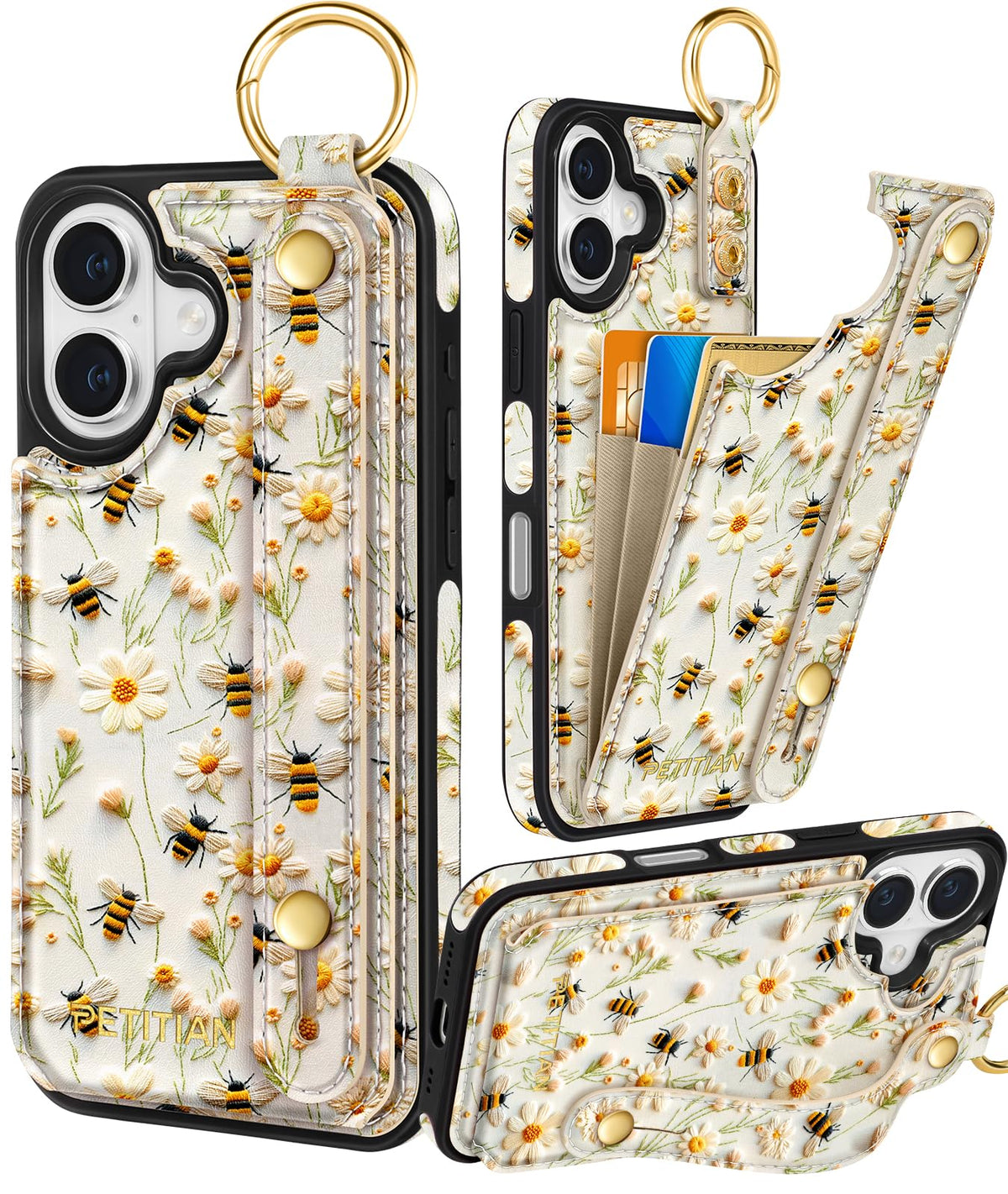 Petitian for iPhone 18 Pro/17 Pro Wallet Case for Women, Vintage Flower