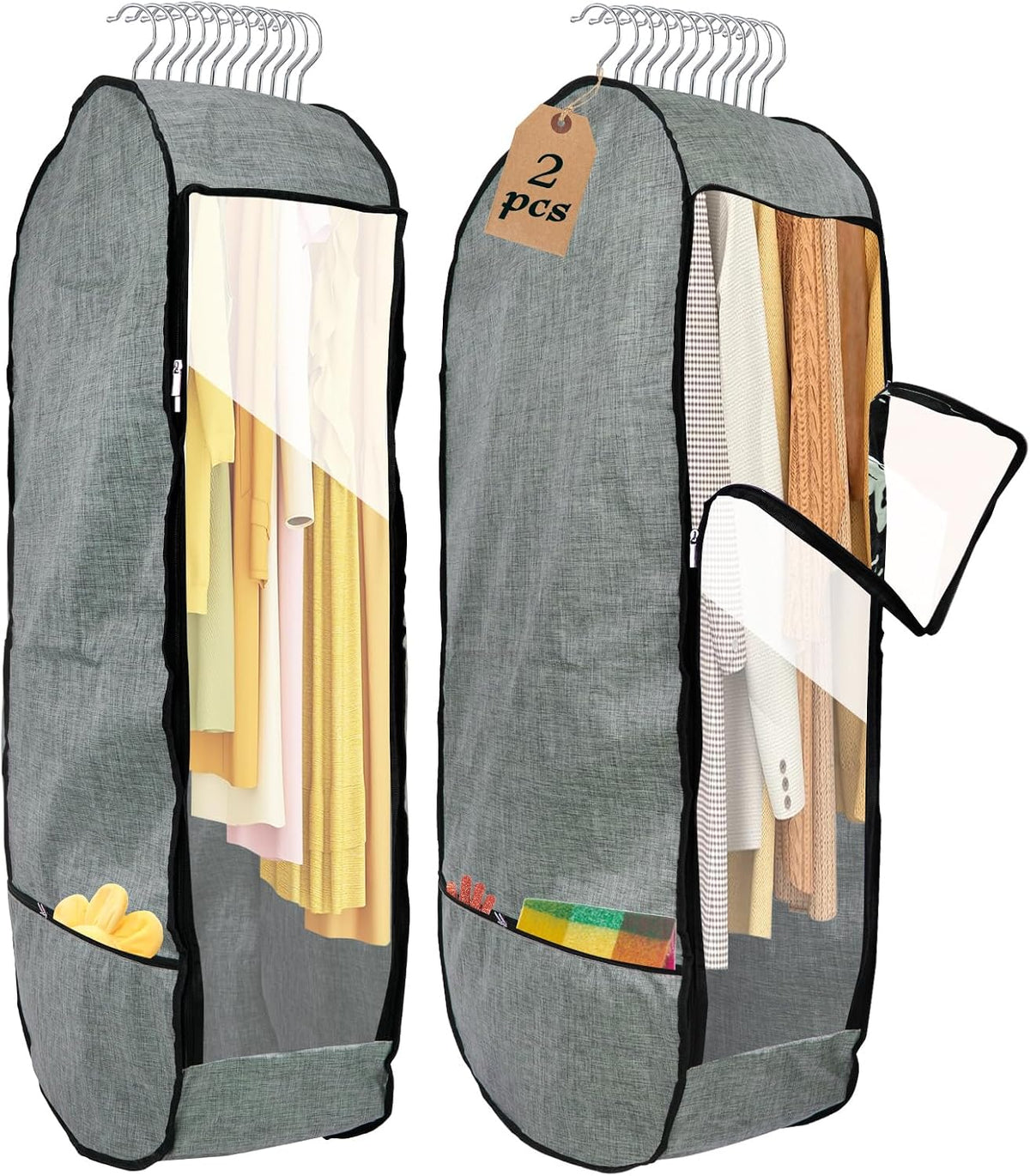 2PCS 50”Garment Bags for Hanging Clothes,Chakera Large Breathable Garment Bag for Closet Storage with 10”Gusseted,Clear Clothing Storage Garment Cover for Dress Sweater with Double Zipper,Grey