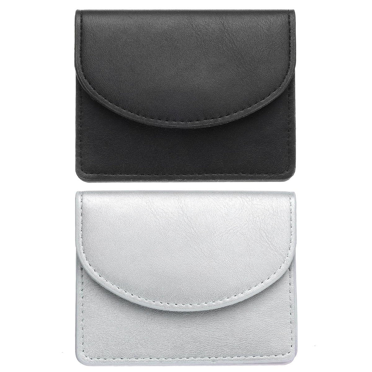 uxcell 2 Pcs Leather Business Card Case, Professional Slim Business Card Holder Business Card Holder Wallet with 3 Card Slots for Men and Women, (Light Brown/Light Green)