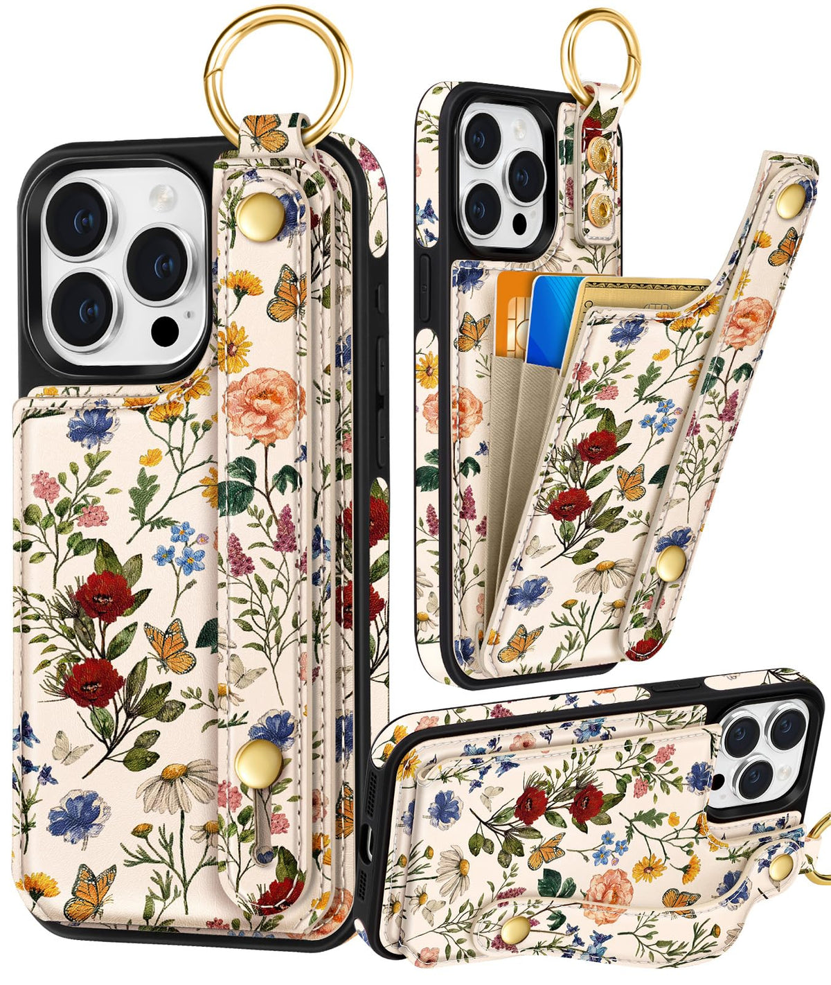 Petitian for iPhone 18 Pro/17 Pro Wallet Case for Women, Vintage Flower
