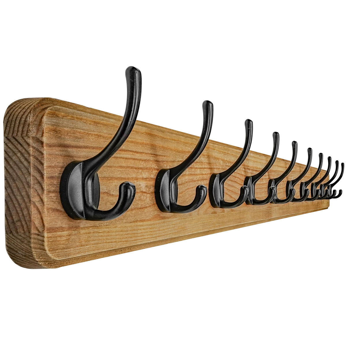 Dseap Wall Mounted Coat Rack: Patented, Heavy-Duty, 17.4" Long 5-Double-Hooks Wooden Hanger Rail for Winter Coats, Hat, Jacket, Clothing - Natural & Black