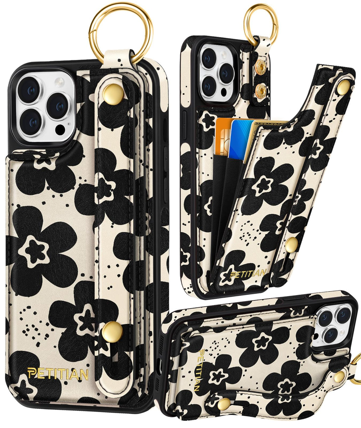 Petitian for iPhone 18 Pro/17 Pro Wallet Case for Women, Vintage Flower