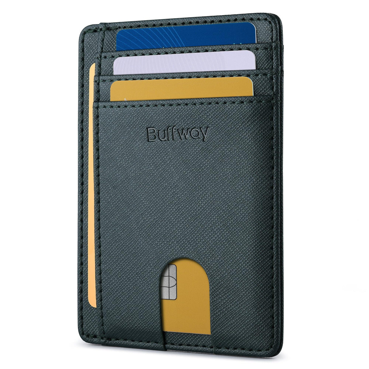 Buffway Slim Minimalist Front Pocket RFID Blocking Leather Wallets for Men and Women - Alaska Cherry