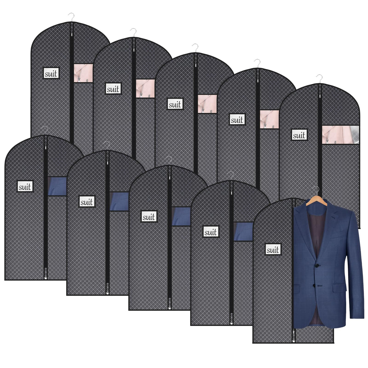 Univivi 60 Inch Lightweight Garment Bag for Hanging Clothes, 10 Pack, Black