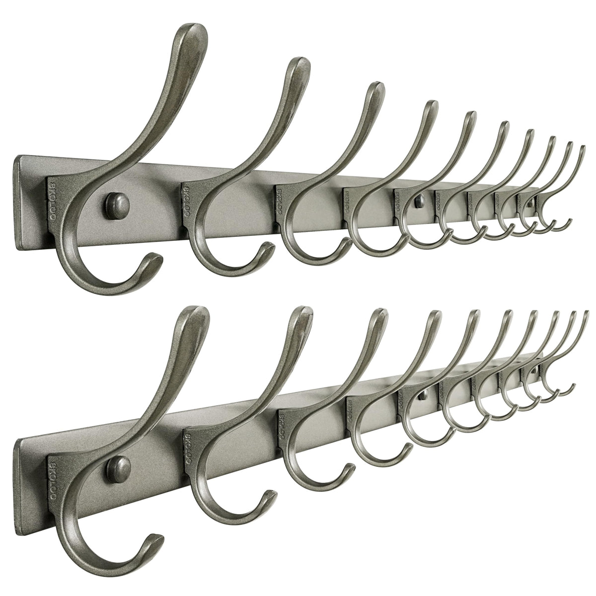 SKOLOO Coat Rack Wall Mounted - 6 Hooks, Heavy Duty, Stainless Steel, Metal Wall Hanger, Sturdy Coat Hooks for Hanging Coats, Jacket, Clothes, Hats - Black