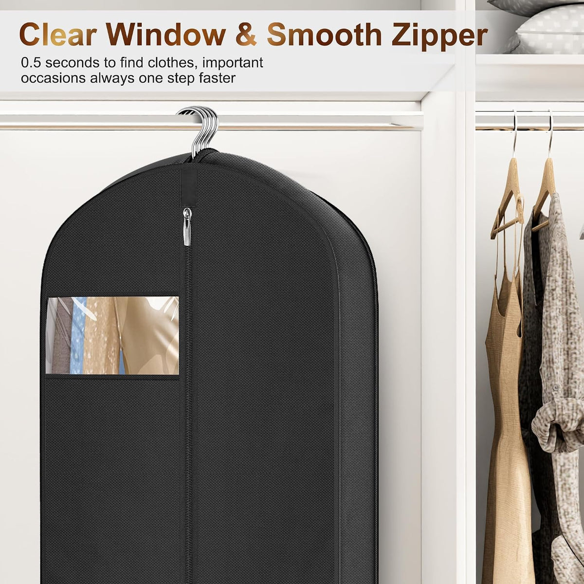 MISSLO 65" Long Garment Bags for Travel for Women 4" Gusseted Dress Bags for Gowns Waterproof Dress Protector Bag for Closet Storage Clothing Covers for Hanging Clothes Wedding Dresses Storage