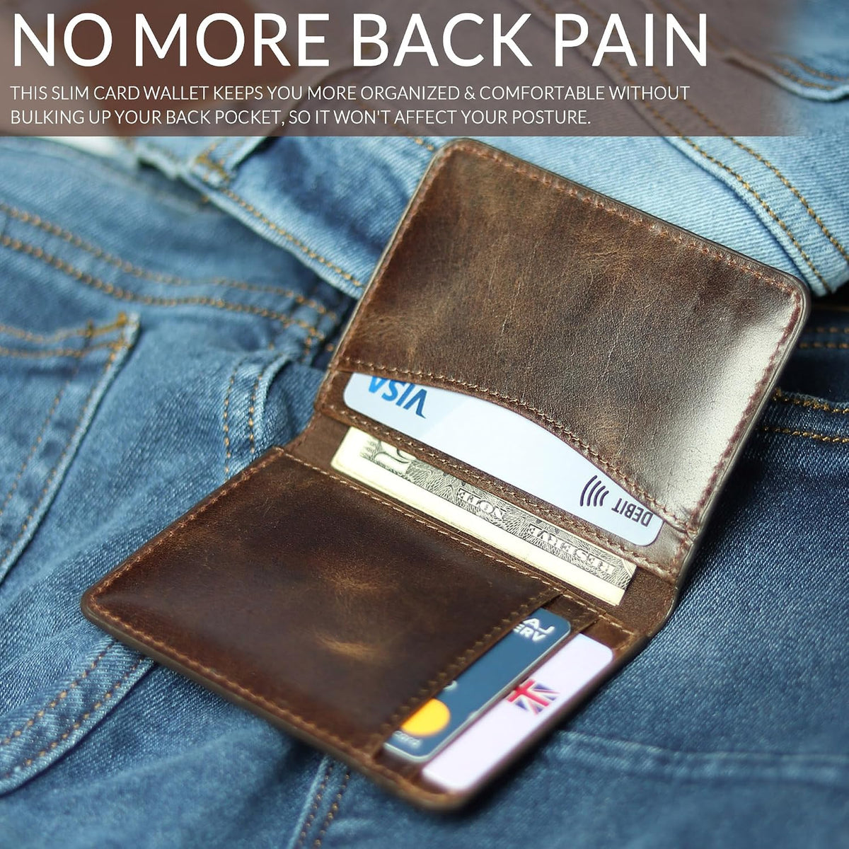 FOXHACKLE Full Grain Leather Credit Card Holder for Men and Women, Slim Bifold RFID Blocking Wallet, Thin Front Pocket Minimalist Wallet, Small Card Case.