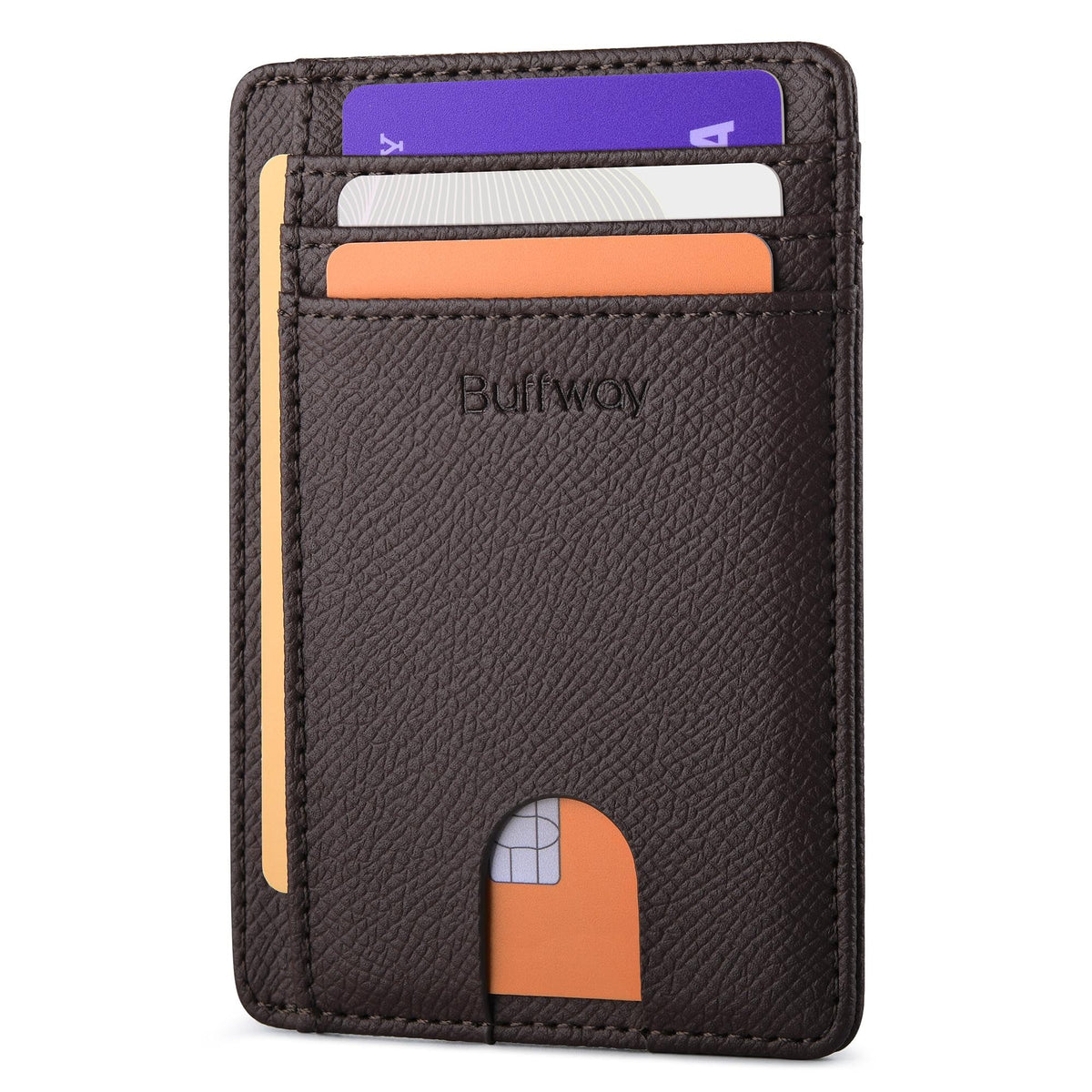Buffway Slim Minimalist Front Pocket RFID Blocking Leather Wallets for Men and Women - Alaska Cherry