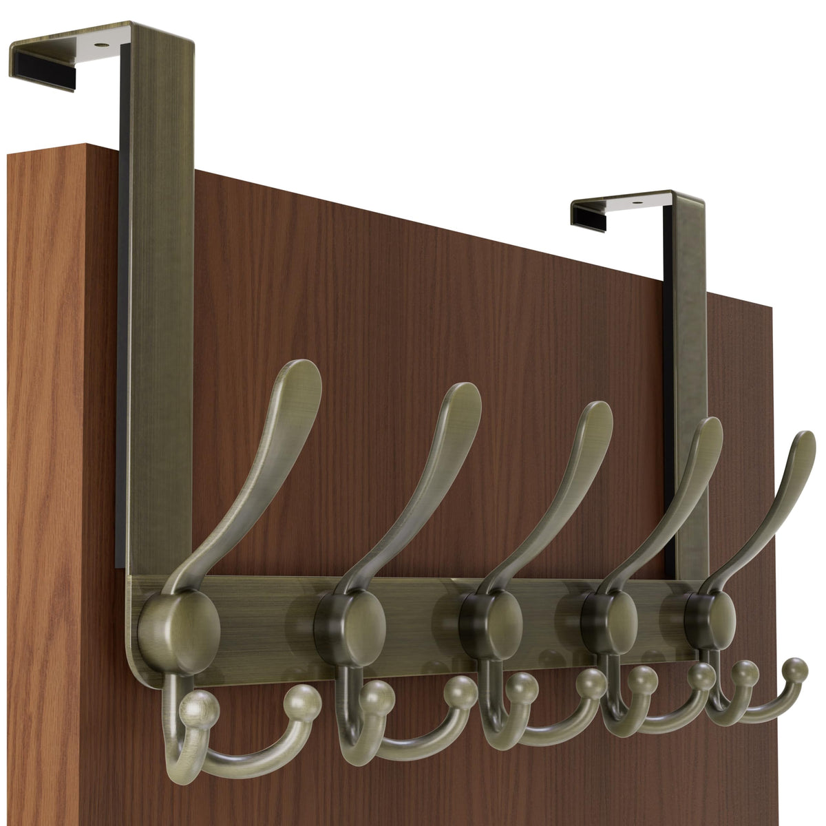 SKOLOO Over The Door Hook - for Doors up to 1-3/4'' Thickness, Metal Door Hanger with 5 Triple Hooks, Black Over The Door Hanger for Coats, Hats, Towels, Assembly Required