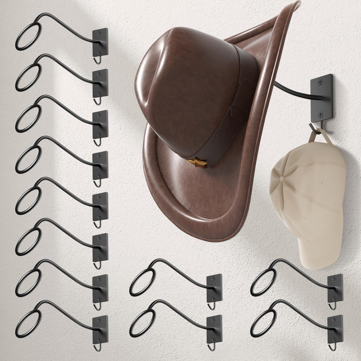 Cinati Cowboy Hat Rack for Wall, 4 Pack Cowboy Hat Holder Wall Mount, Western Rustic Metal Cowboy Hat Hanger, Hat Hooks for Cowboy Hat, Fedora, Sun Hats,Wide Brim Hat Organizer