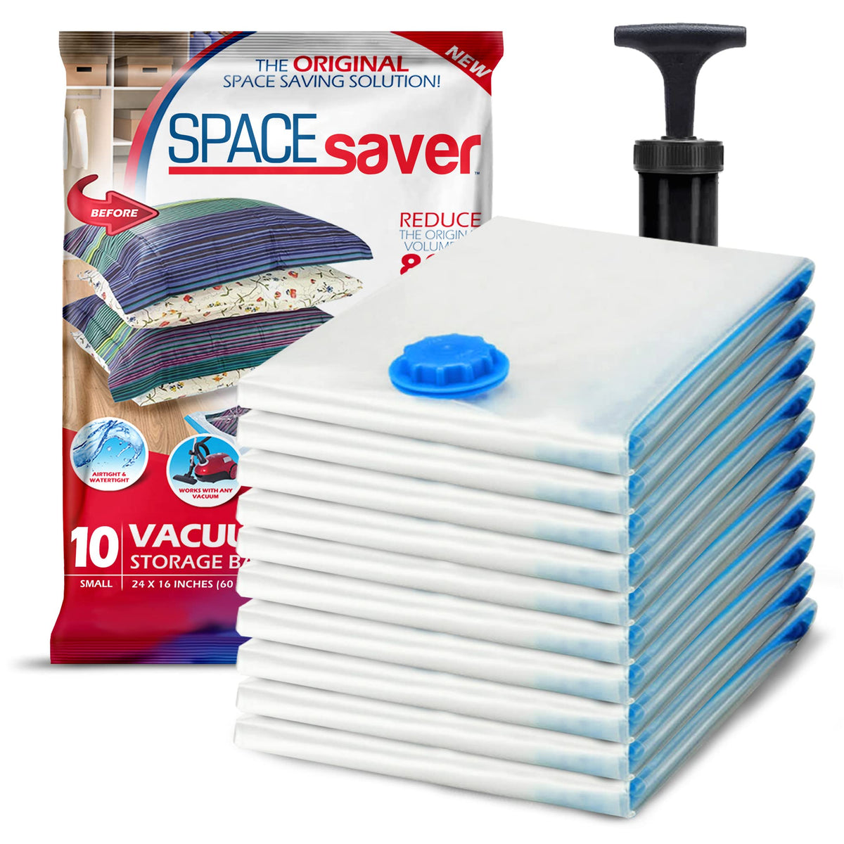 Spacesaver Vacuum Storage Bags with Hand Pump, Jumbo, 10 Pack