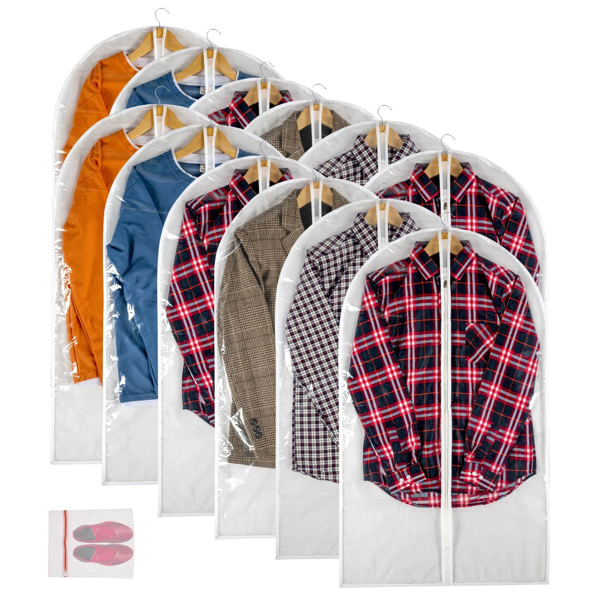 Clear Garment Bags For Hanging Clothes, 36" Women Suit Bags, Plastic Garment Bags for Closet Storage, Suit Cover Bags with Zipper for Short Coats, Jackets, Shirts 24"x36"/ 6 Pack