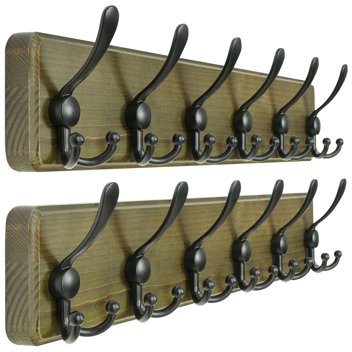 Dseap Coat Rack Wall - Heavy-Duty 38-1/4" Long, with Reinforced 10 Custom Tri-Hooks, Solid Wood Wall Hanger for Coats Hat Jackets - Rustic Farmhouse Entryway Hallway Storage, Black