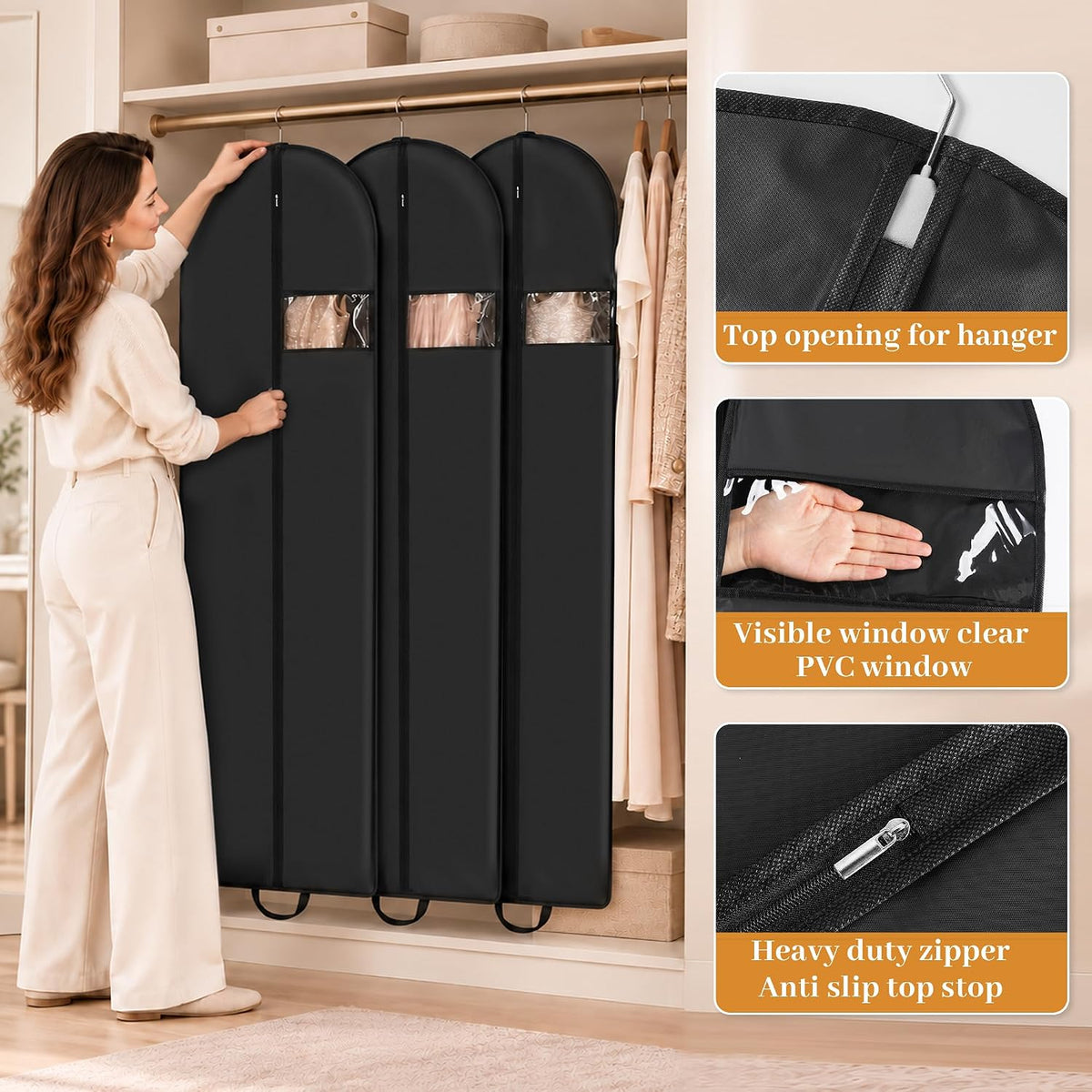 Lzerking 65” x 23” Garment Bags for Dresses and Gowns for Closet Storage