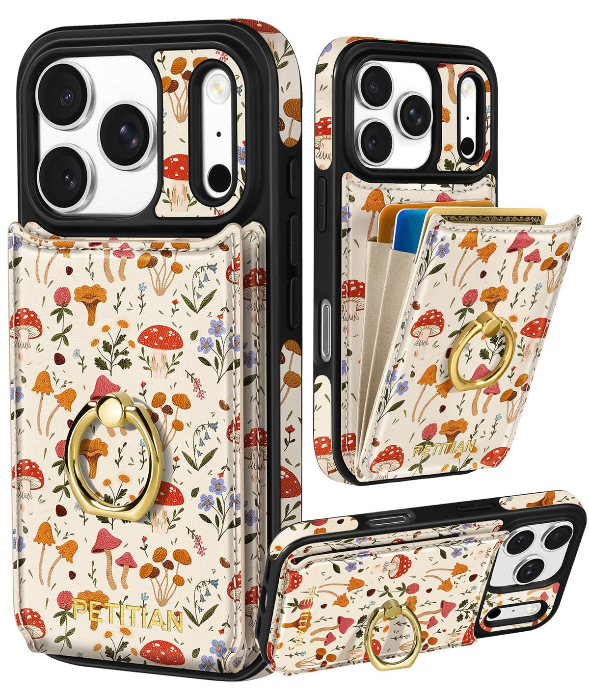 Petitian for iPhone 18 Pro/17 Pro Wallet Case for Women, Vintage Flower