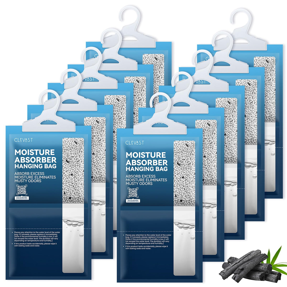 CLEVAST Moisture Absorbers Packets 10 Pack, Dehumidifier Bags for Closet, Unscented Hanging Humidity Absorber in Wardrobes, Bedrooms, Bathrooms(Net Wt. 230g/Pack)