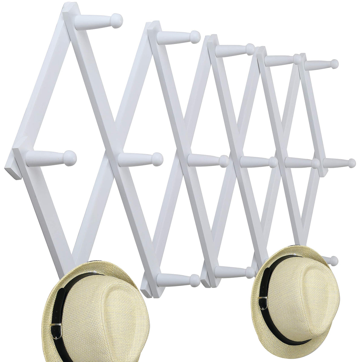 WEBI Accordion Wall Hanger, Wooden Coat Rack Wall Mounted, Hat & Cap Hook Rack, 16 Peg Hooks, Walnut Color