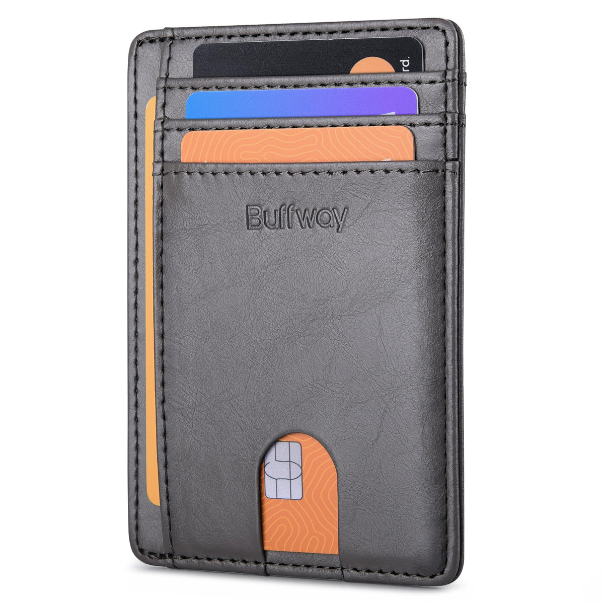 Buffway Slim Minimalist Front Pocket RFID Blocking Leather Wallets for Men and Women - Cross Black